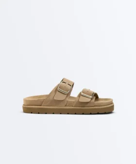 Sandalias de plataforma de piel serraje con hebilla