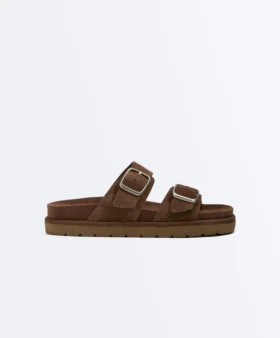 Sandalias de plataforma de piel serraje con hebilla
