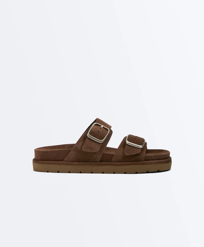 Sandalias de plataforma de piel serraje con hebilla Sandalias de plataforma de piel serraje con hebilla