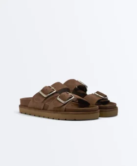 Sandalias de plataforma de piel serraje con hebilla