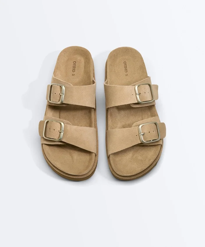 Sandalias de plataforma de piel serraje con hebilla Sandalias de plataforma de piel serraje con hebilla