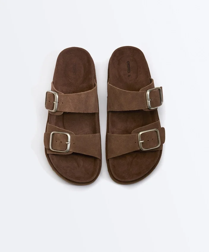 Sandalias de plataforma de piel serraje con hebilla Sandalias de plataforma de piel serraje con hebilla