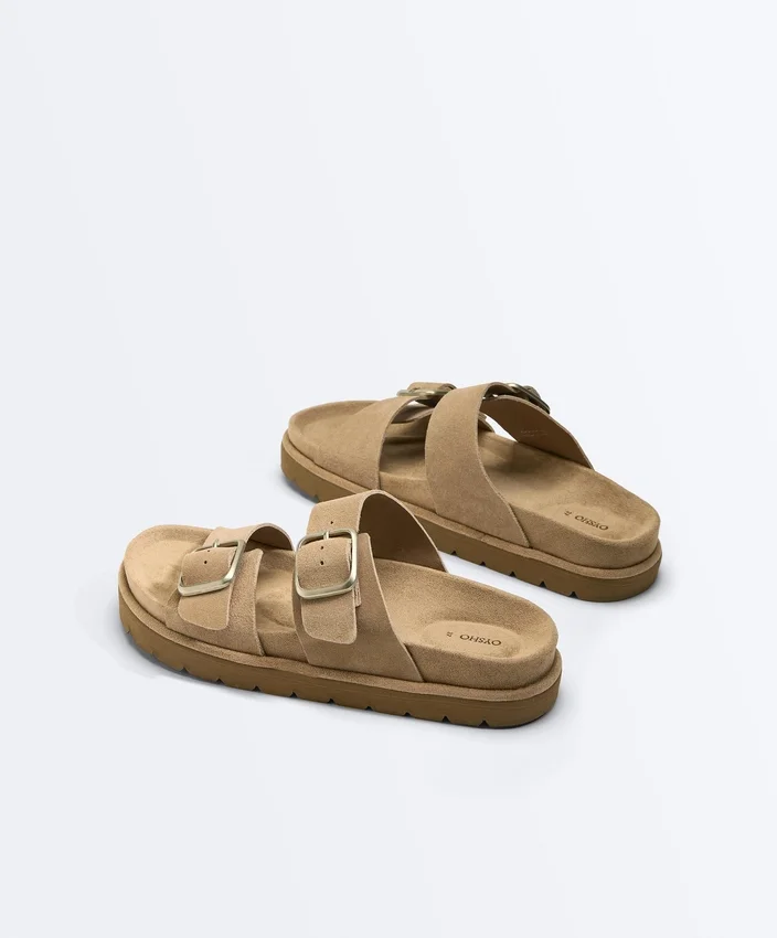Sandalias de plataforma de piel serraje con hebilla Sandalias de plataforma de piel serraje con hebilla