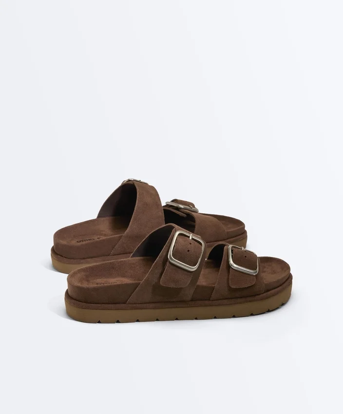 Sandalias de plataforma de piel serraje con hebilla Sandalias de plataforma de piel serraje con hebilla