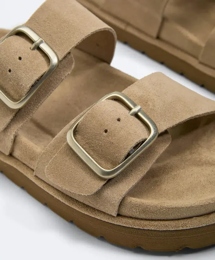 Sandalias de plataforma de piel serraje con hebilla Sandalias de plataforma de piel serraje con hebilla