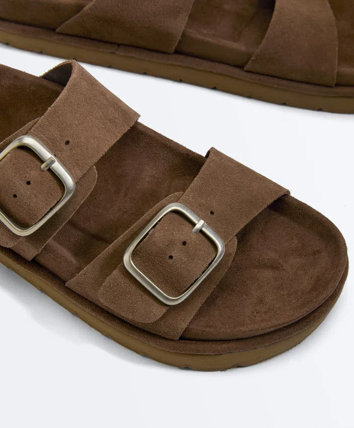 Sandalias de plataforma de piel serraje con hebilla Sandalias de plataforma de piel serraje con hebilla