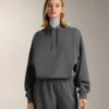 Sudadera con capucha de corte recto y tejido modal cepillado jaspeado Sudadera con capucha de corte recto y tejido modal cepillado jaspeado