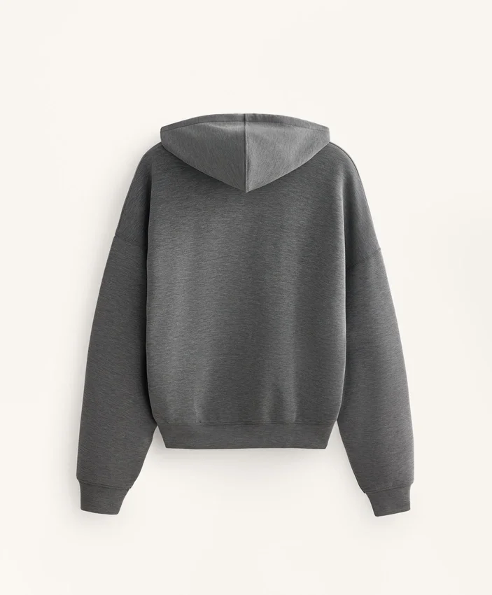 Sudadera con capucha de corte recto y tejido modal cepillado jaspeado Sudadera con capucha de corte recto y tejido modal cepillado jaspeado