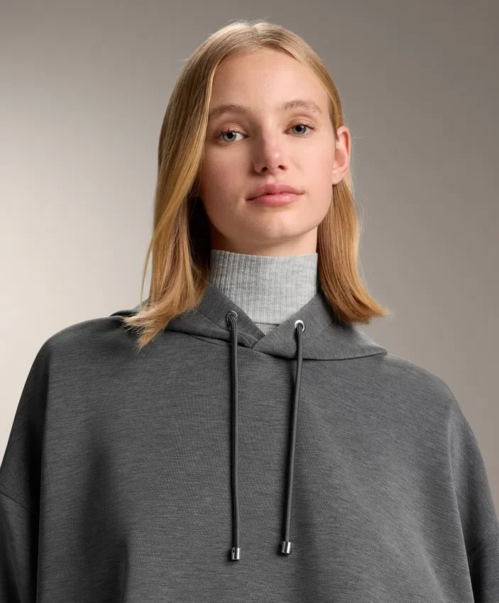 Sudadera con capucha de corte recto y tejido modal cepillado jaspeado Sudadera con capucha de corte recto y tejido modal cepillado jaspeado