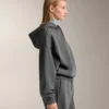 Sudadera con capucha de corte recto y tejido modal cepillado jaspeado Sudadera con capucha de corte recto y tejido modal cepillado jaspeado