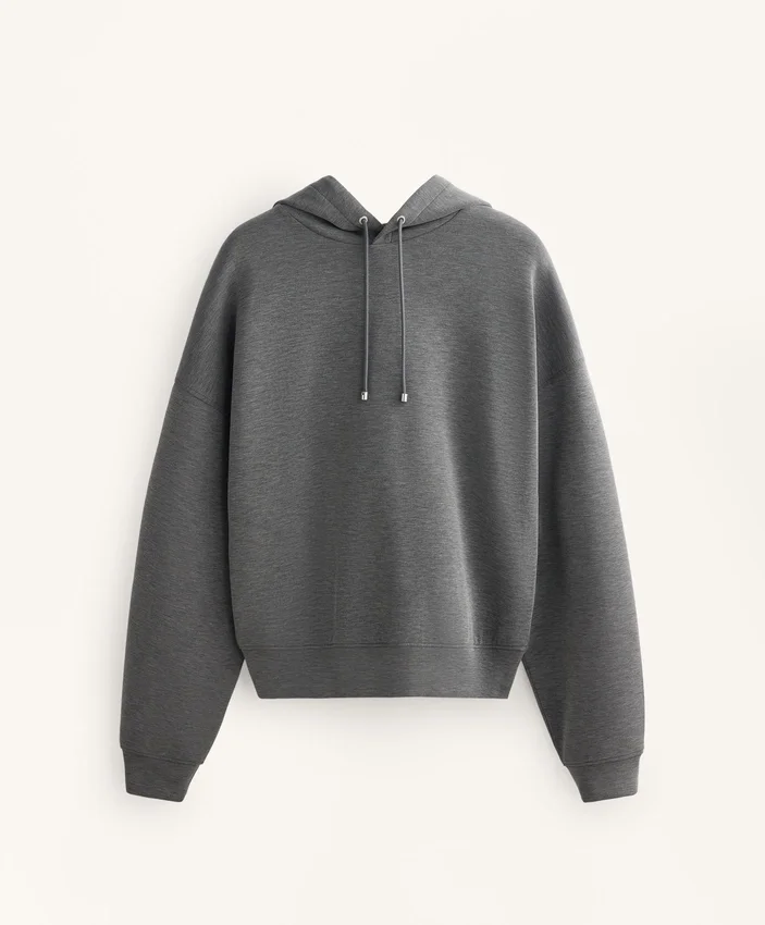 Sudadera con capucha de corte recto y tejido modal cepillado jaspeado Sudadera con capucha de corte recto y tejido modal cepillado jaspeado