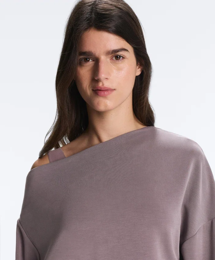 Sudadera con cuello asimétrico, cintura ajustable y modal Soft Touch Sudadera con cuello asimétrico, cintura ajustable y modal Soft Touch