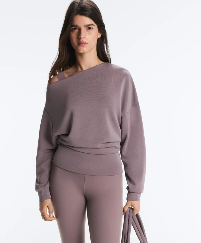 Sudadera con cuello asimétrico, cintura ajustable y modal Soft Touch Sudadera con cuello asimétrico, cintura ajustable y modal Soft Touch