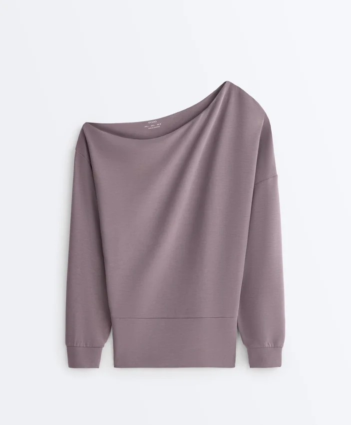 Sudadera con cuello asimétrico, cintura ajustable y modal Soft Touch Sudadera con cuello asimétrico, cintura ajustable y modal Soft Touch