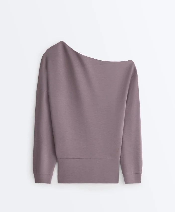 Sudadera con cuello asimétrico, cintura ajustable y modal Soft Touch Sudadera con cuello asimétrico, cintura ajustable y modal Soft Touch