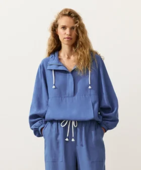 Sudadera con media cremallera, bolsillo delantero, mezcla de lyocell y 24 % de lino