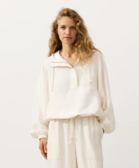 Sudadera con media cremallera, bolsillo delantero, mezcla de lyocell y 24 % de lino