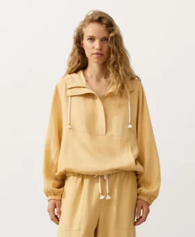 Sudadera con media cremallera, bolsillo delantero, mezcla de lyocell y 24 % de lino