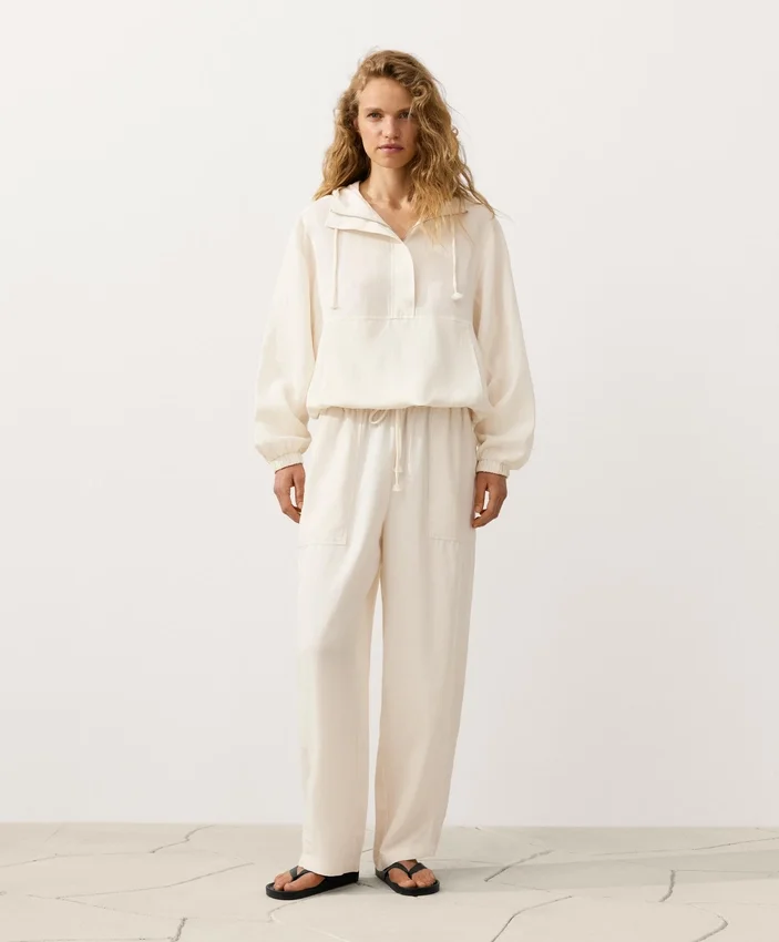Pantalones rectos de mezcla de lyocell y 24 % de lino Pantalones rectos de mezcla de lyocell y 24 % de lino