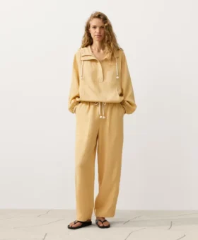 Pantalones rectos de mezcla de lyocell y 24 % de lino