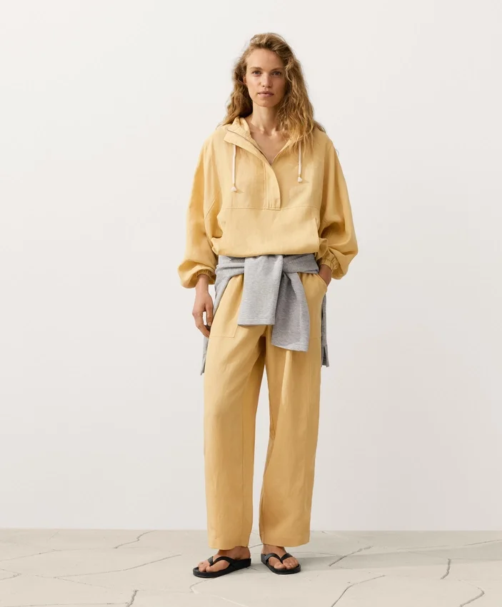 Pantalones rectos de mezcla de lyocell y 24 % de lino Pantalones rectos de mezcla de lyocell y 24 % de lino