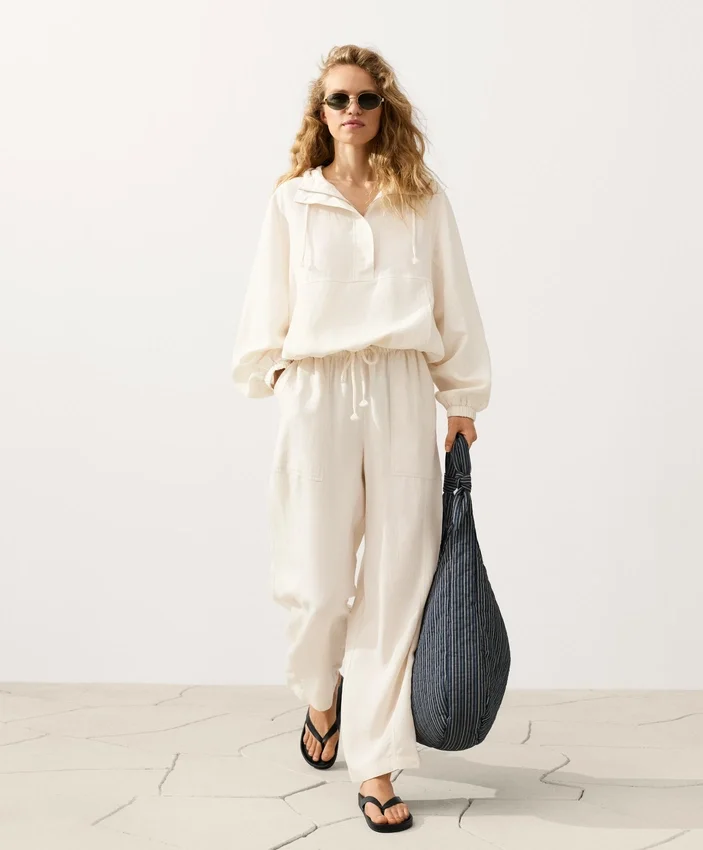 Pantalones rectos de mezcla de lyocell y 24 % de lino Pantalones rectos de mezcla de lyocell y 24 % de lino