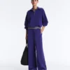Pantalones rectos de pierna ancha con modal cepillado Pantalones rectos de pierna ancha con modal cepillado
