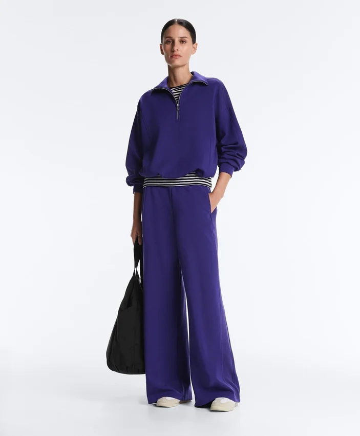 Pantalones rectos de pierna ancha con modal cepillado Pantalones rectos de pierna ancha con modal cepillado