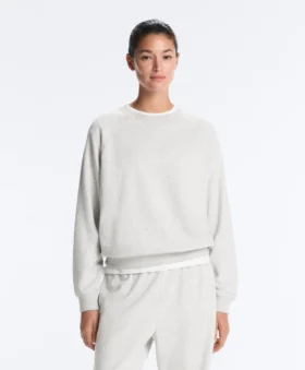 Sudadera de cuello redondo de mezcla de algodón y felpa jaspeada