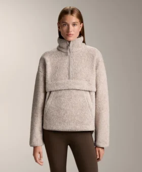 Sudadera de imitación de chaquetas de piel de oveja con bolsillo delantero