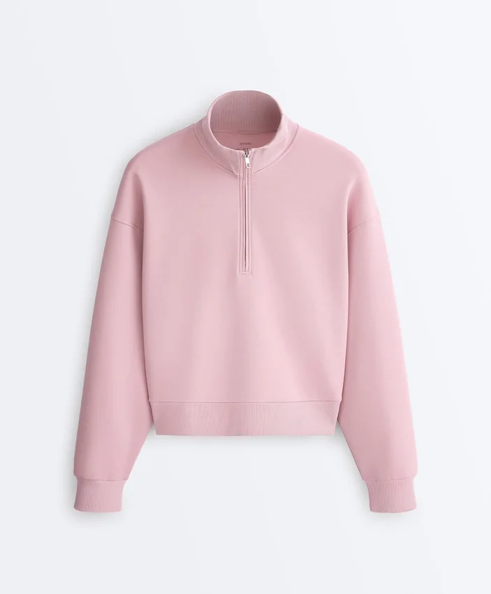 Sudadera de piqué con cuello alto y cremallera, con algodón Sudadera de piqué con cuello alto y cremallera, con algodón