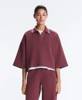 Sudadera tipo polo de mezcla de algodón con mangas anchas