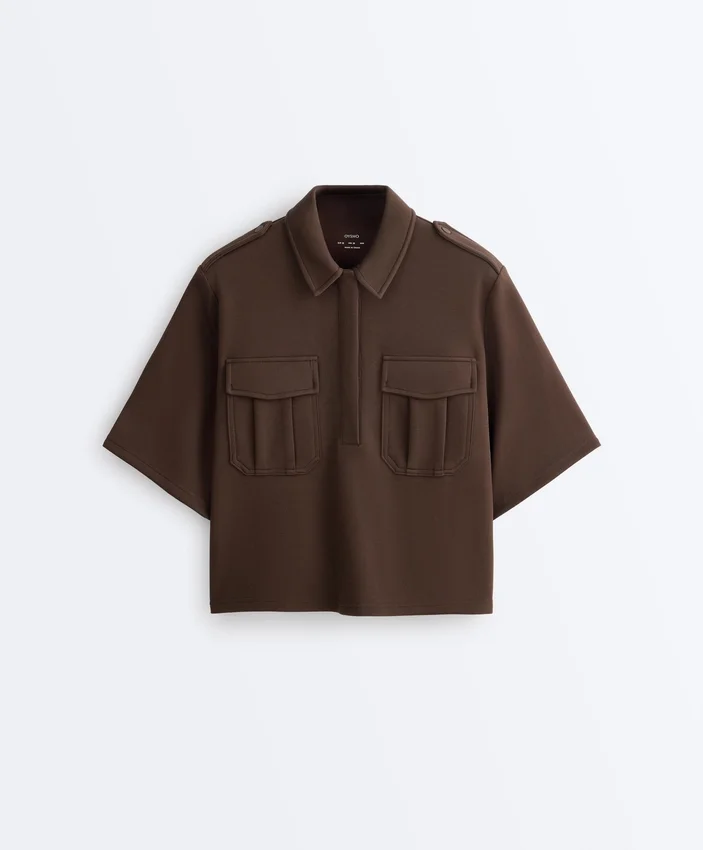 Sudadera utilitaria de manga corta con piqué de algodón Sudadera utilitaria de manga corta con piqué de algodón