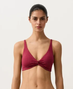 Top de bikini halter de jacquard geométrico