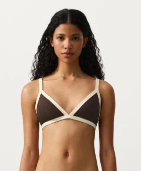 Top de bikini triangular con ribete en contraste