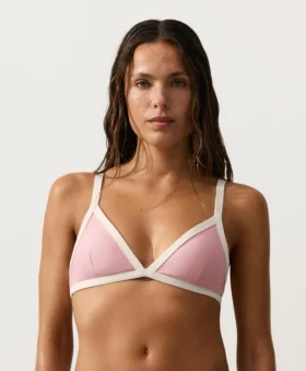 Top de bikini triangular con ribete en contraste