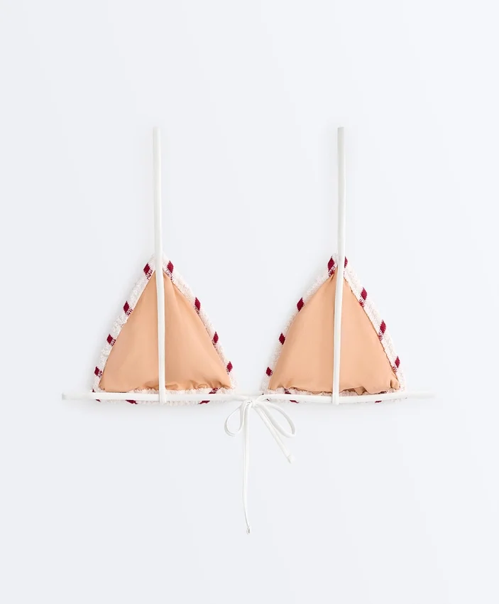 Top de bikini triangular de rayas de croché Top de bikini triangular de rayas de croché