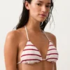Top de bikini triangular de rayas de croché Top de bikini triangular de rayas de croché